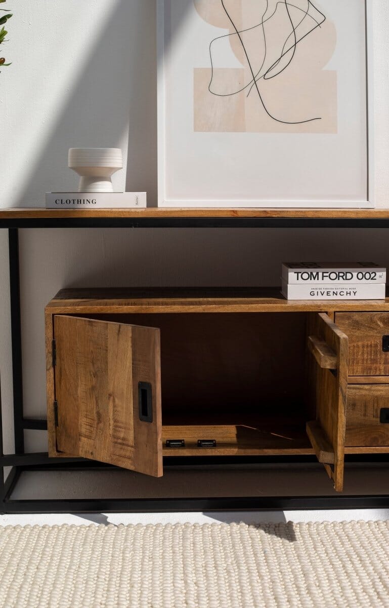 Blaise Industrial Wood Console Table Homekode