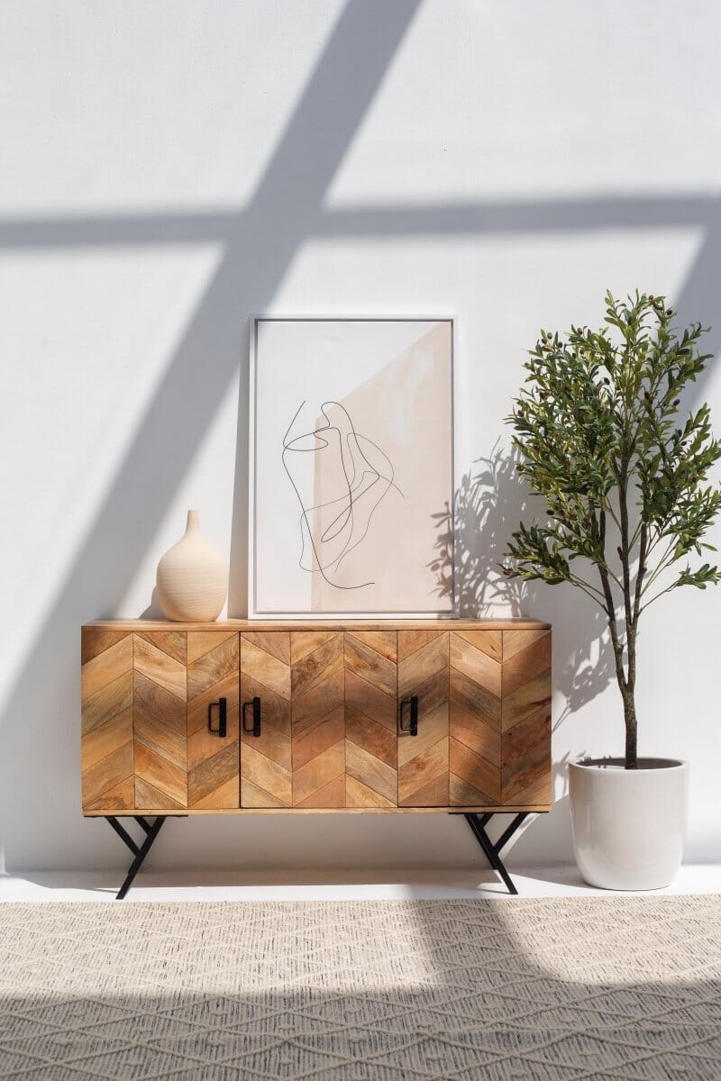Wooden Sideboard with Stripes