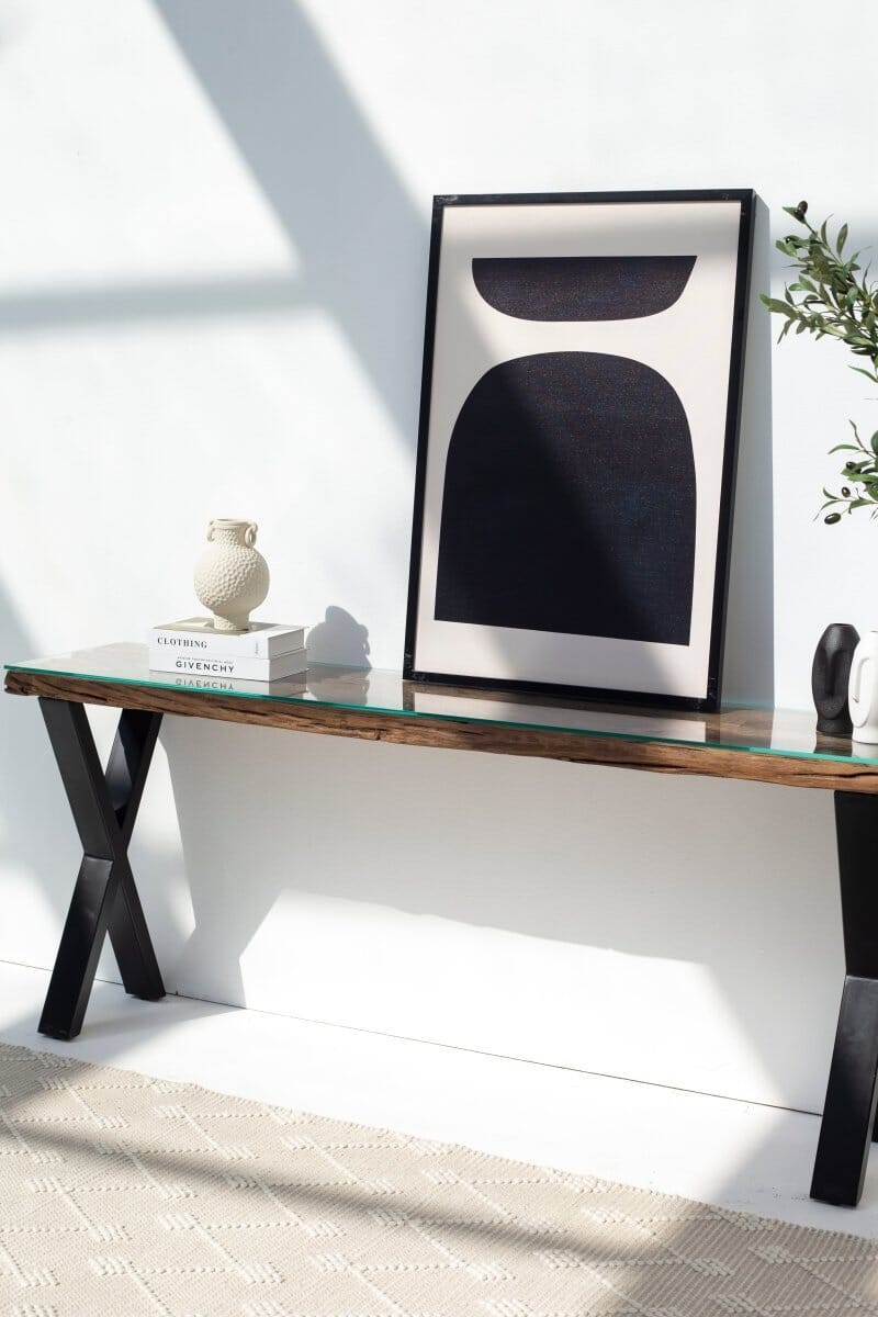 Railway Wood with Glass Top Console Table Homekode