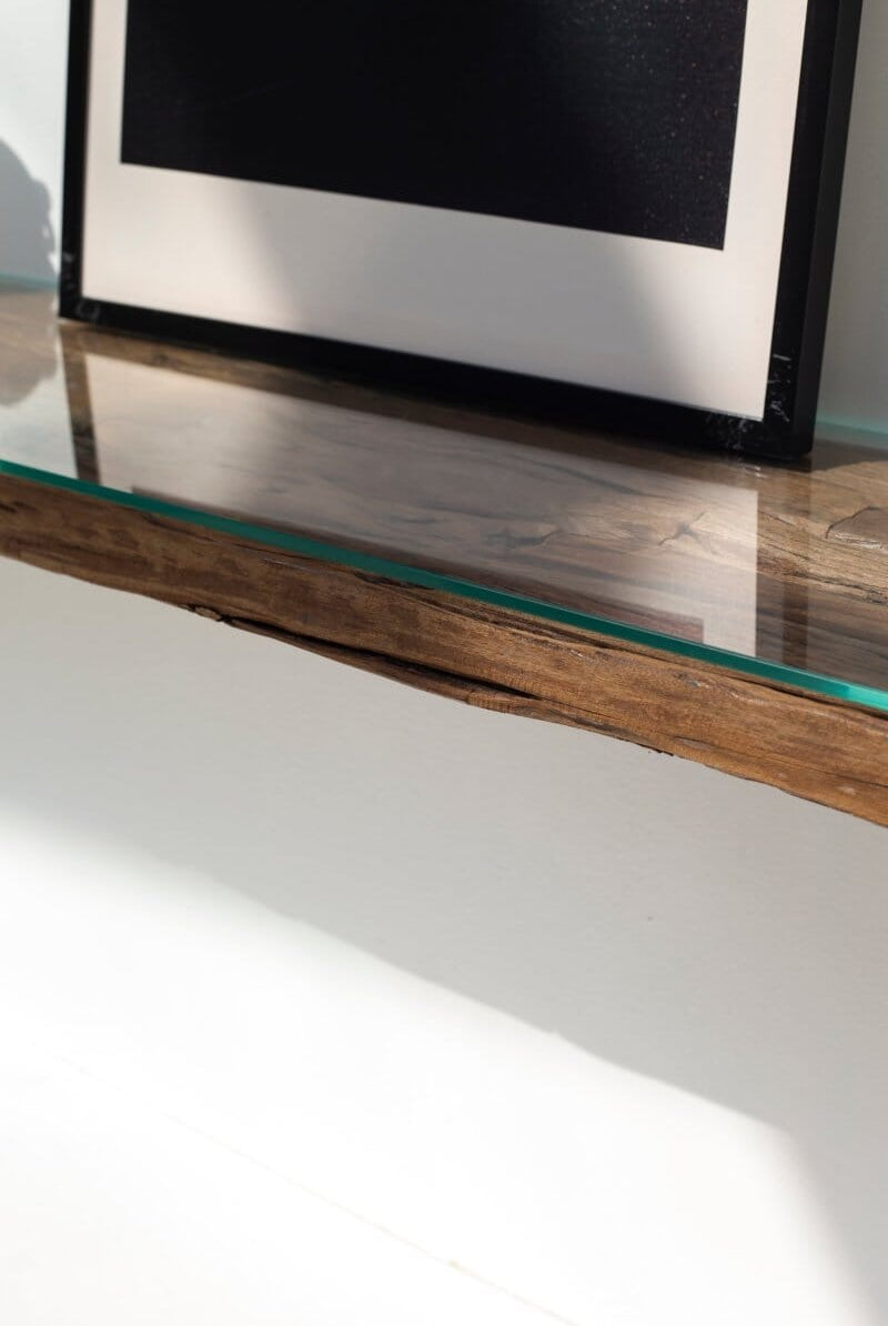 Railway Wood with Glass Top Console Table Homekode