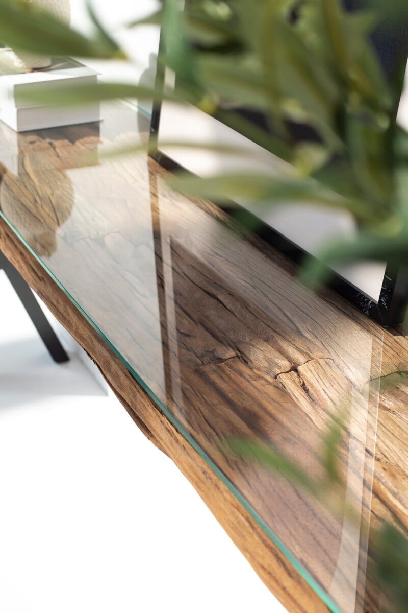 Railway Wood with Glass Top Console Table Homekode