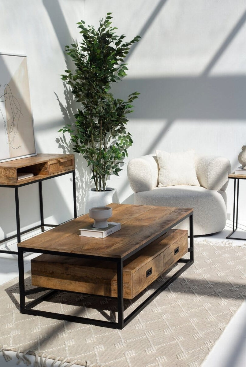 Industrial Mango wood Coffee Table with 2 Drawers (2 sizes)