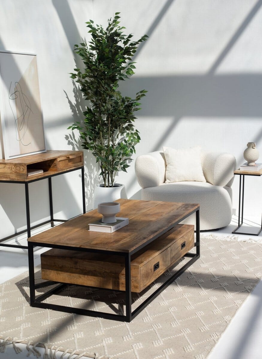 Industrial Mango wood Coffee Table with 2 Drawers (2 sizes)