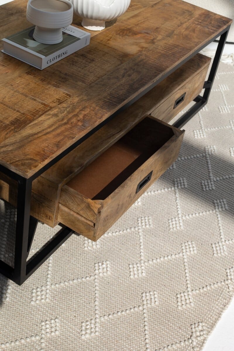 Industrial Mango wood Coffee Table with 2 Drawers (2 sizes)