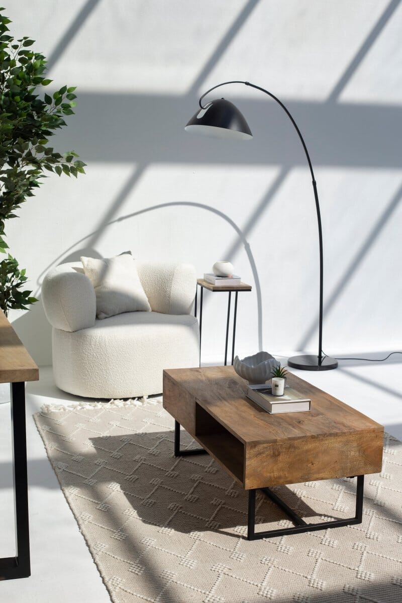 Elona Mango Wood Coffee Table with 1 Drawer & Shelf