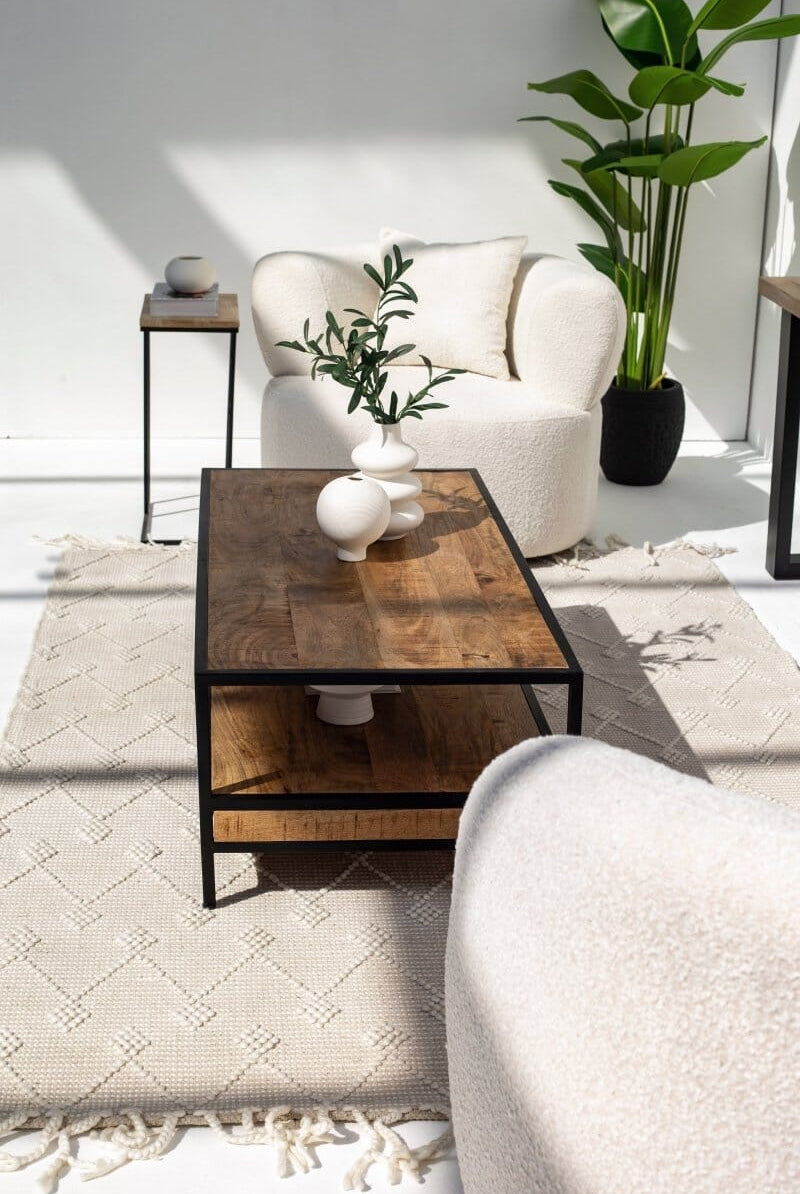 Wooden Two Shelves Rectangular Wooden Coffee Table