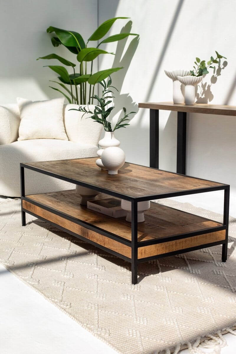Wooden Two Shelves Rectangular Wooden Coffee Table