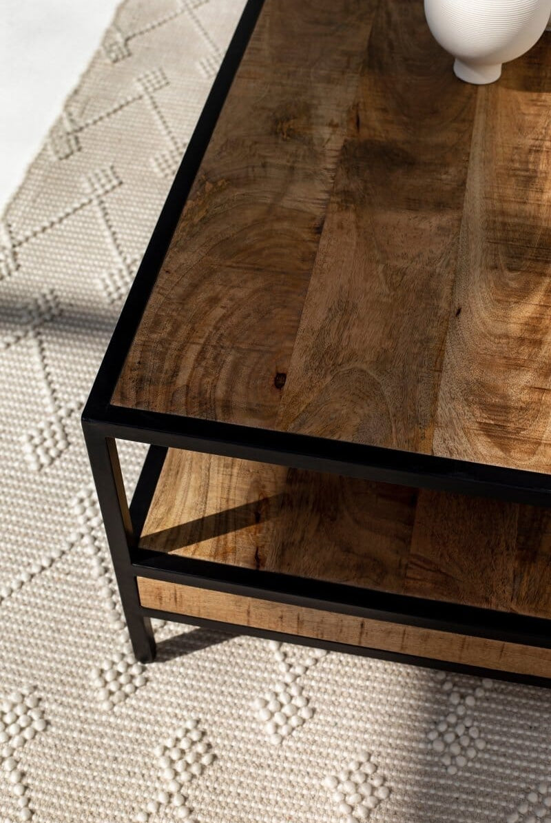 Wooden Two Shelves Rectangular Wooden Coffee Table