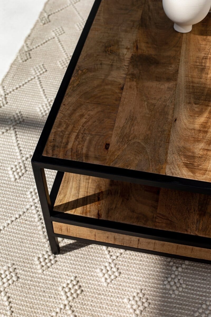 Wooden Two Shelves Rectangular Wooden Coffee Table