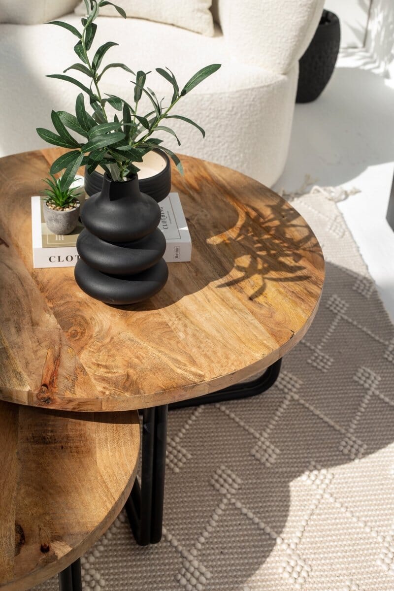 Lennox Round Industrial Wooden Nesting Coffee Table Set
