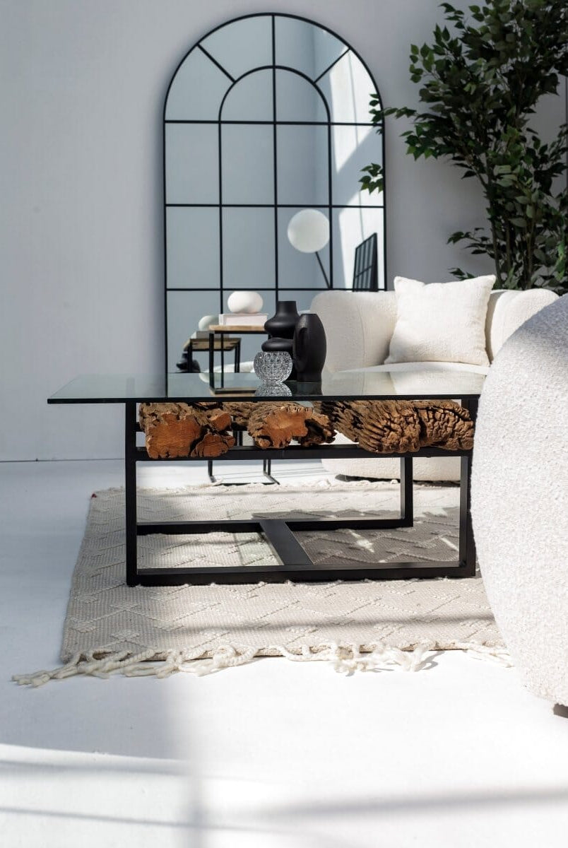 Railway Wood with Glass Top Coffee Table