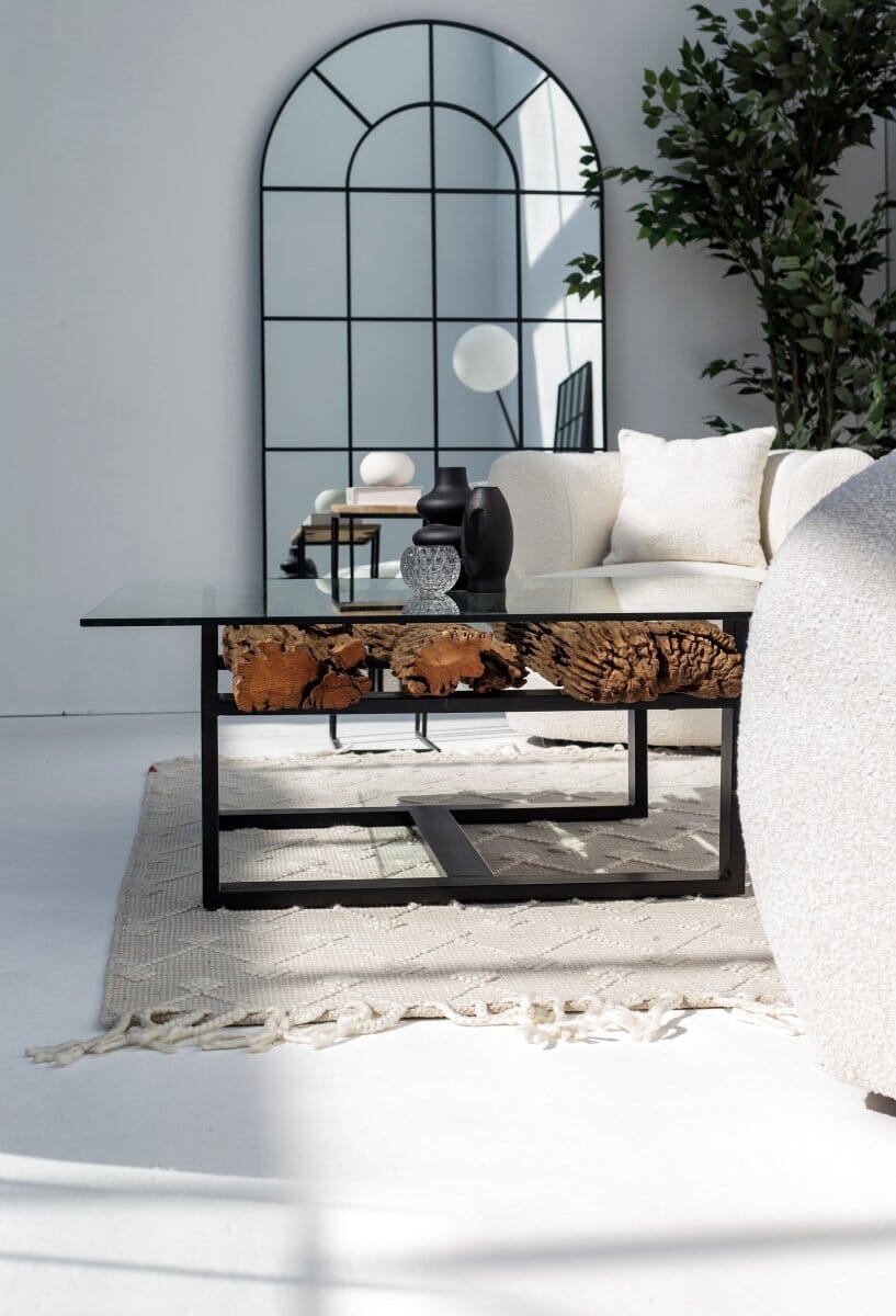 Railway Wood with Glass Top Coffee Table