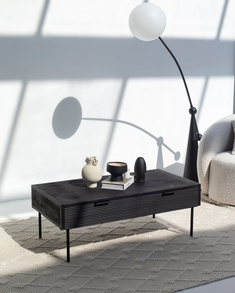 Black 2 Drawer Coffee Table & Media Unit