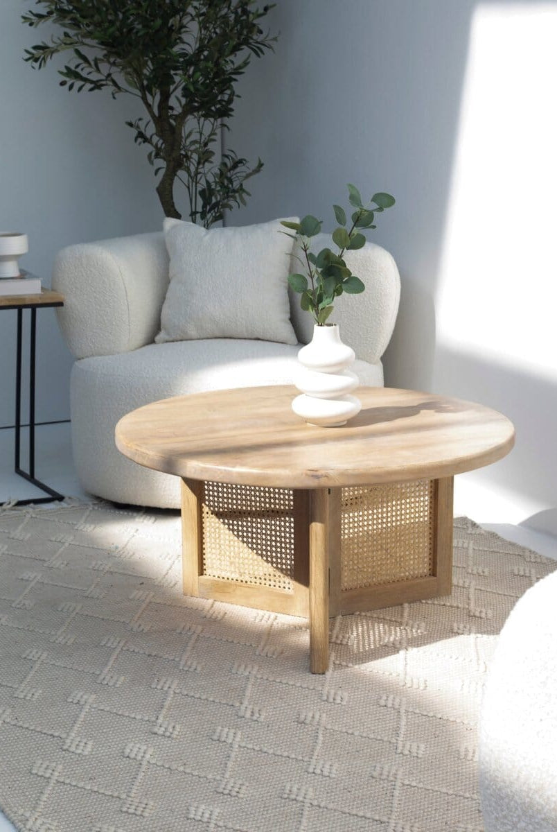 Dublin Rattan Legs Wooden Round Coffee Table