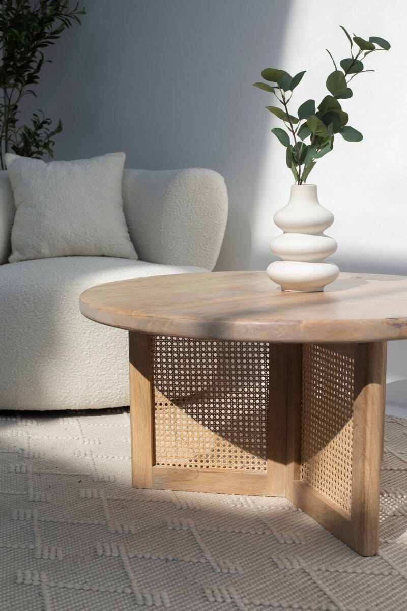 Dublin Rattan Legs Wooden Round Coffee Table Dining Tables