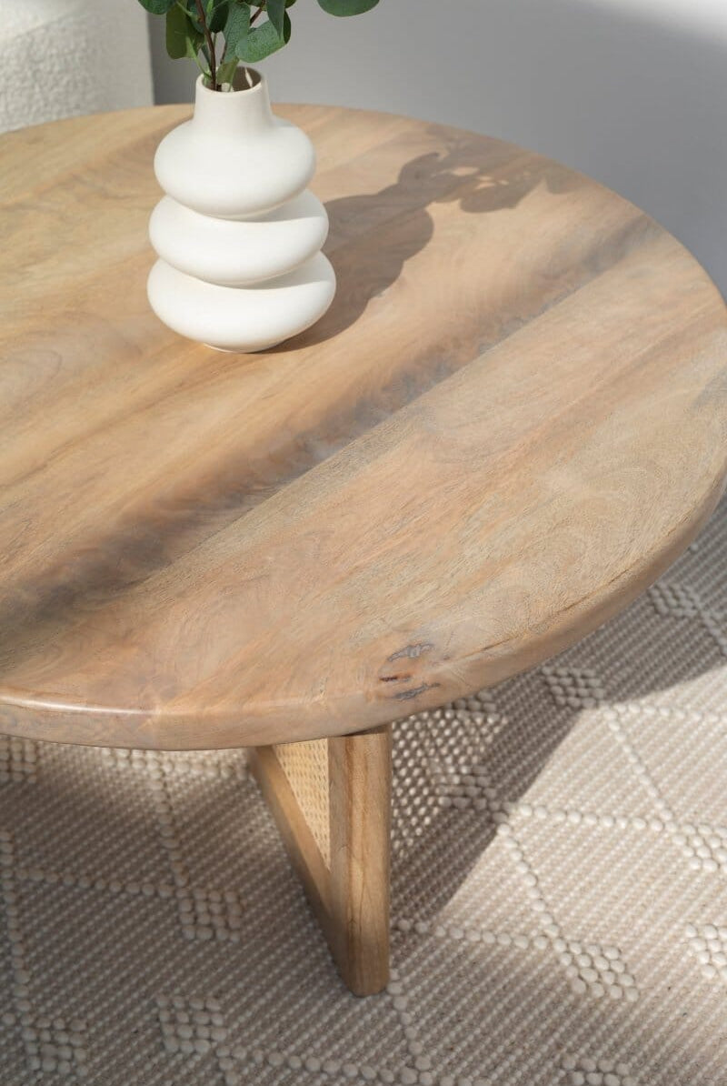 Dublin Rattan Legs Wooden Round Coffee Table Dining Tables
