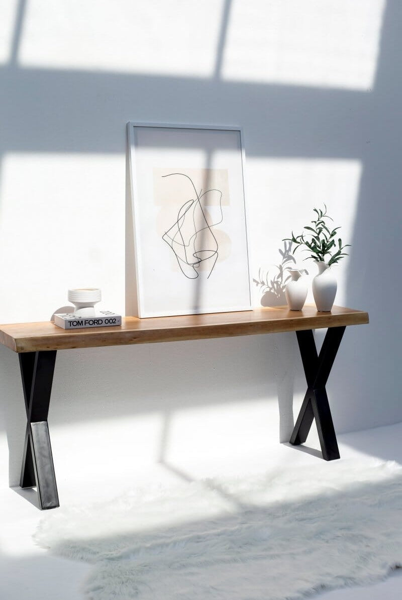 Light Acacia Console Table with Metal Legs (4 Sizes)