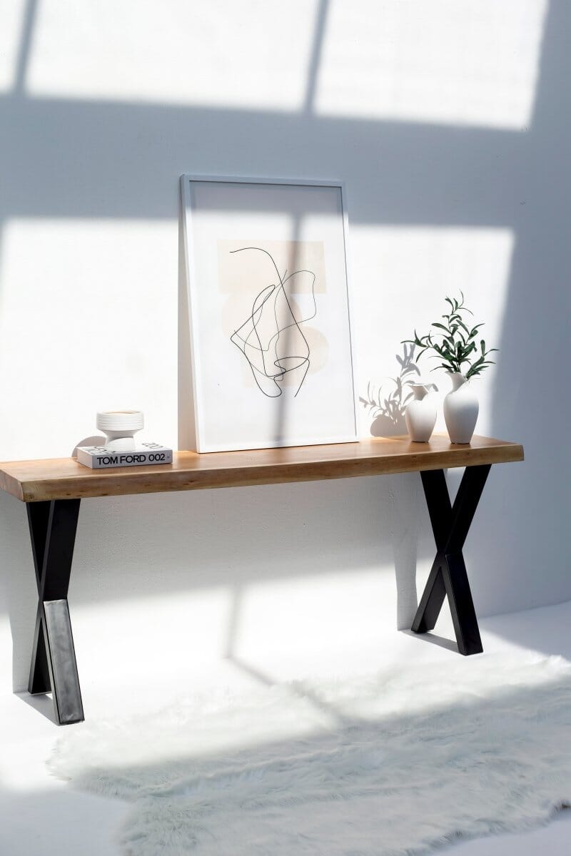 Light Acacia Console Table with Metal Legs (4 Sizes)