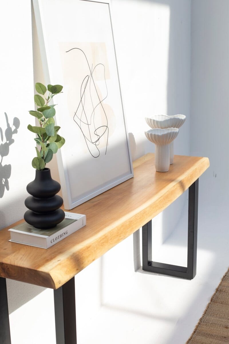Light Acacia Console Table with Metal Legs (4 Sizes) Homekode