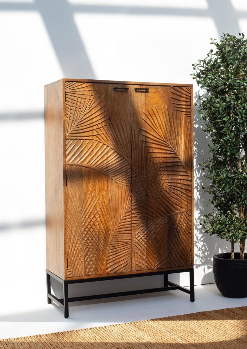 Violet Engraved Wooden Storage Cabinet