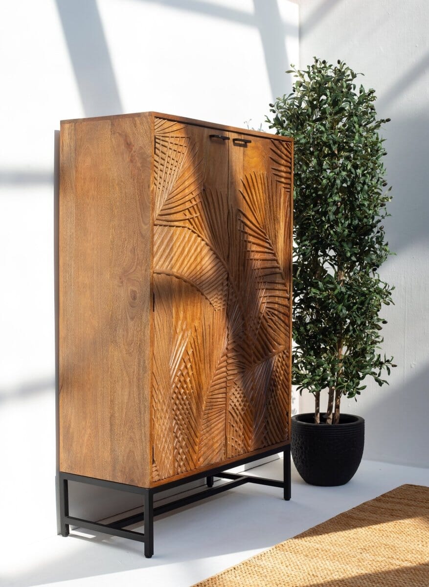 Violet Engraved Wooden Storage Cabinet