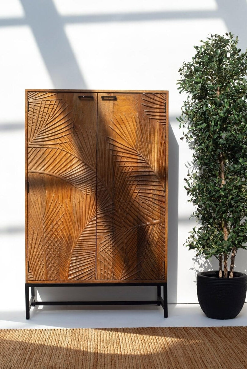 Violet Engraved Wooden Storage Cabinet