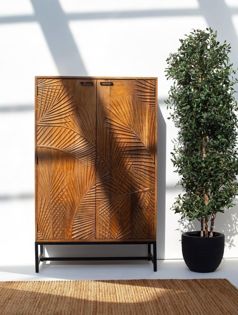 Violet Engraved Wooden Storage Cabinet