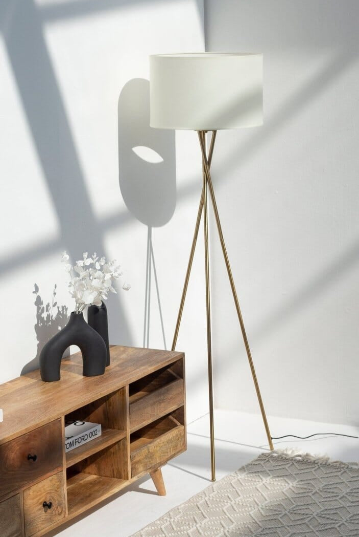 Mid-Century White Tripod Floor Lamp