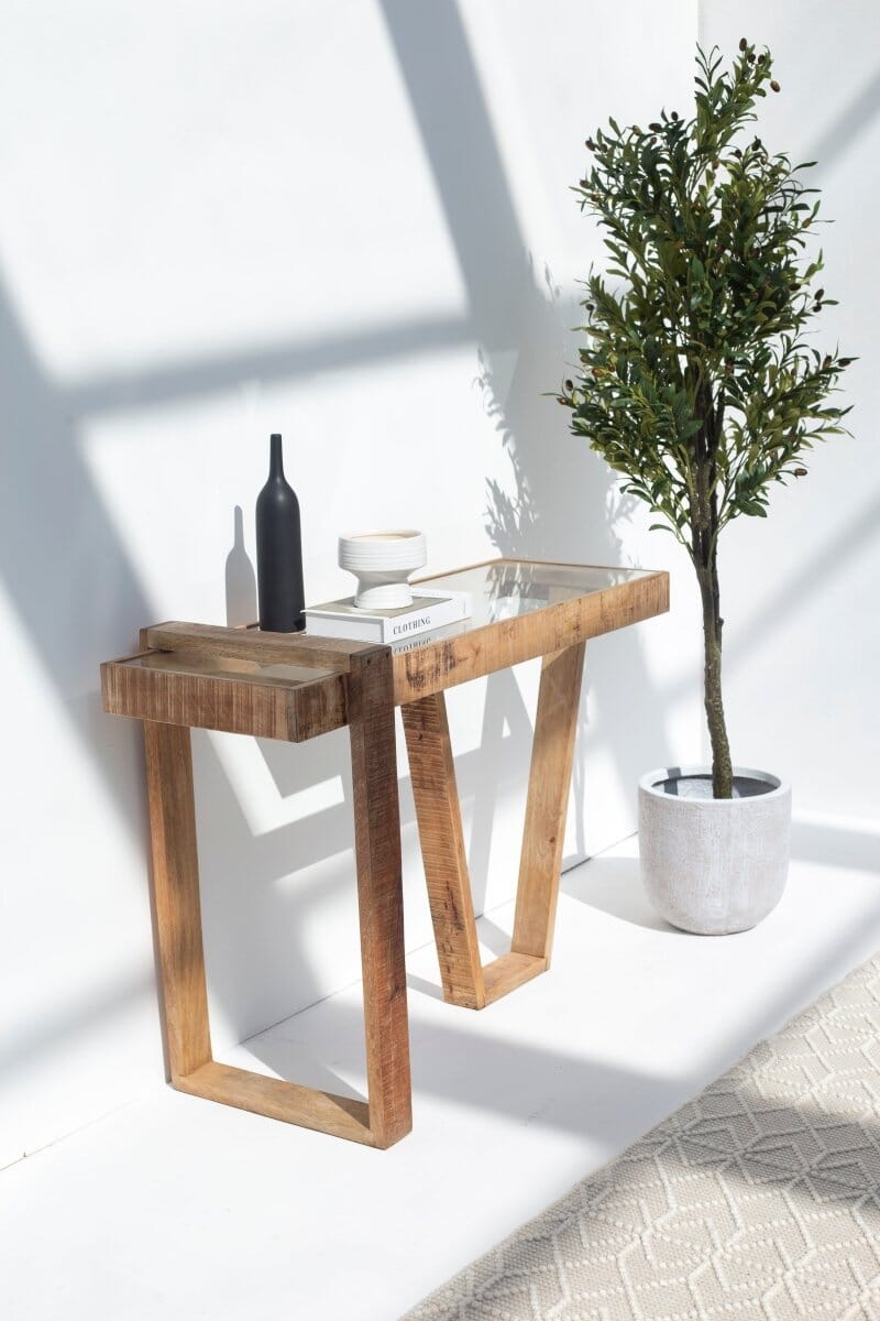 Finn Wooden Console Table with Glass Top