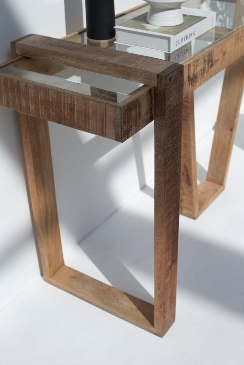 Finn Wooden Console Table with Glass Top