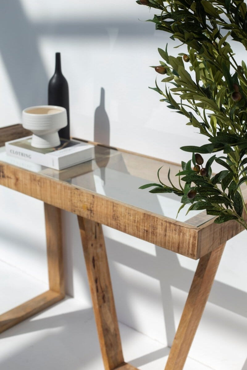 Finn Wooden Console Table with Glass Top