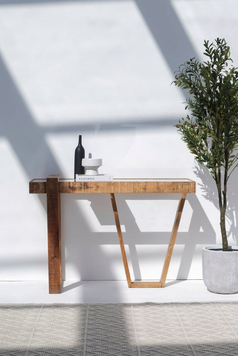 Finn Wooden Console Table with Glass Top