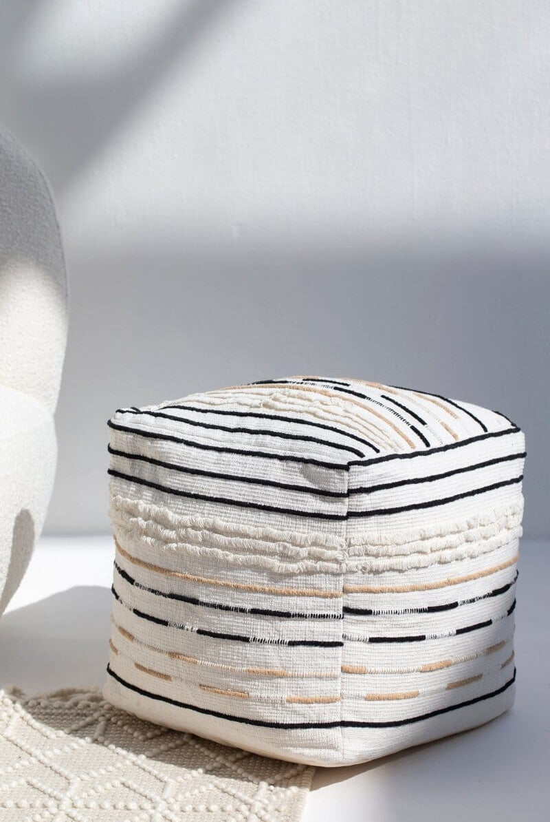 Monochrome Striped Acrowool Pouf (40x40x40 CM)