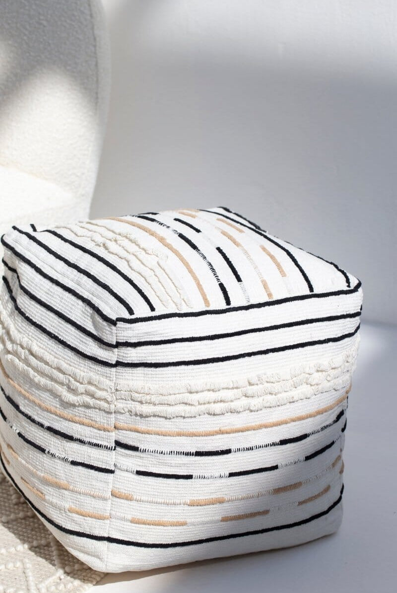 Monochrome Striped Acrowool Pouf (40x40x40 CM)