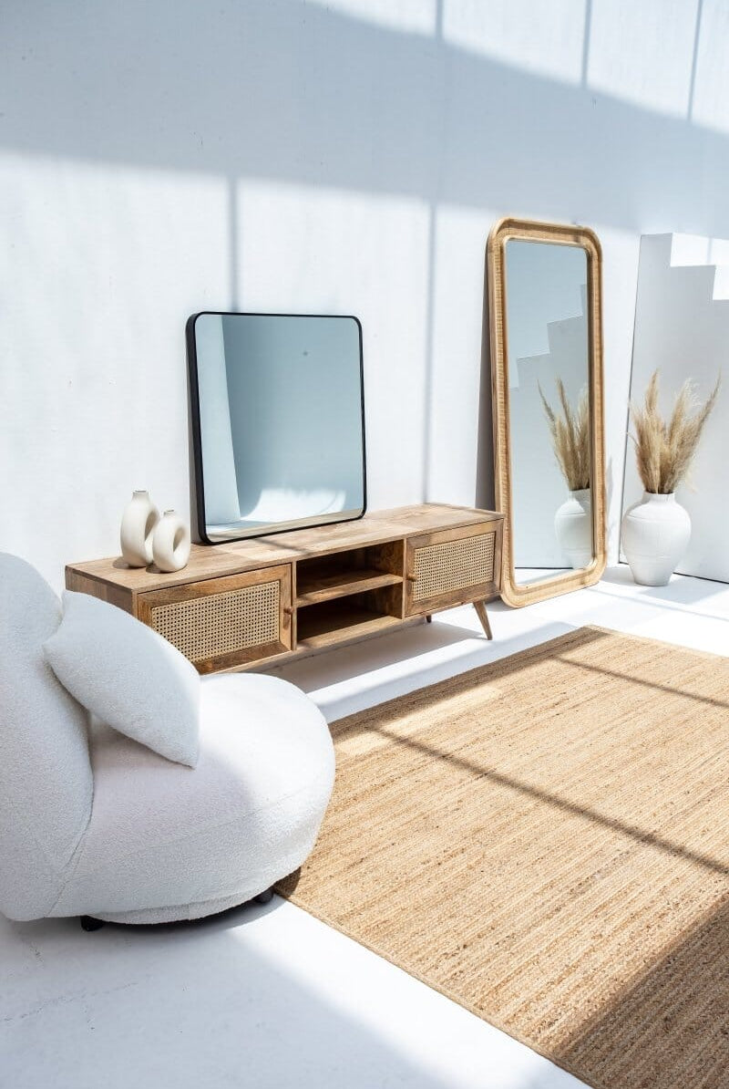 Noelle Rattan Rectangular Rounded Corners Full Length Mirror (180X80 CM) Mirrors Homekode