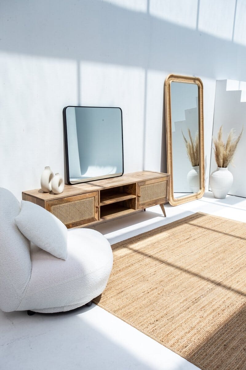 Noelle Rattan Rectangular Rounded Corners Full Length Mirror (180X80 CM) Mirrors Homekode