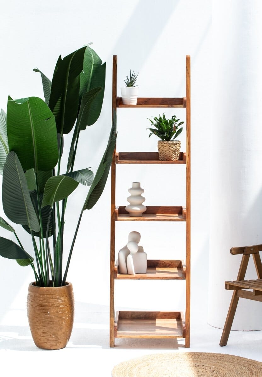 Acacia Wood Ladder Shelves Homekode