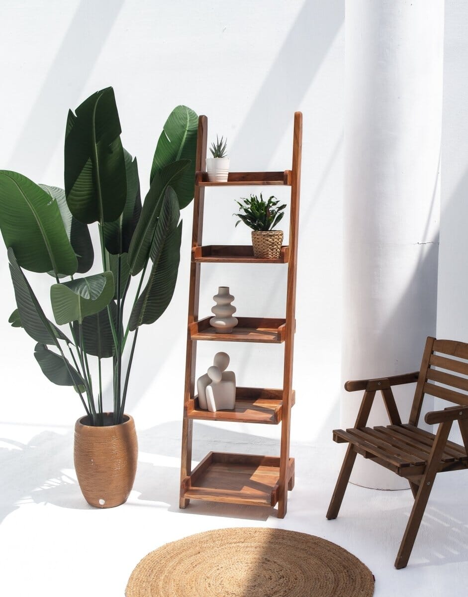 Acacia Wood Ladder Shelves Homekode