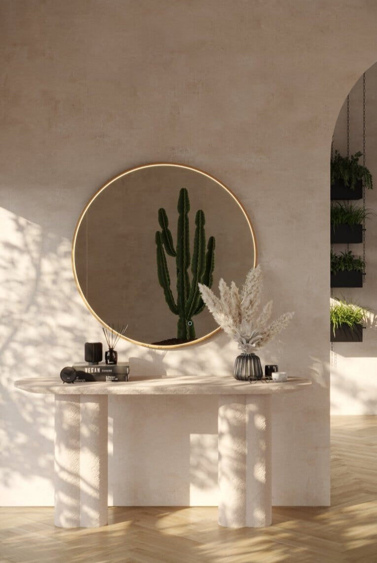 Maeve Gold Round Mirror with Inner Frame LED (3 Sizes)