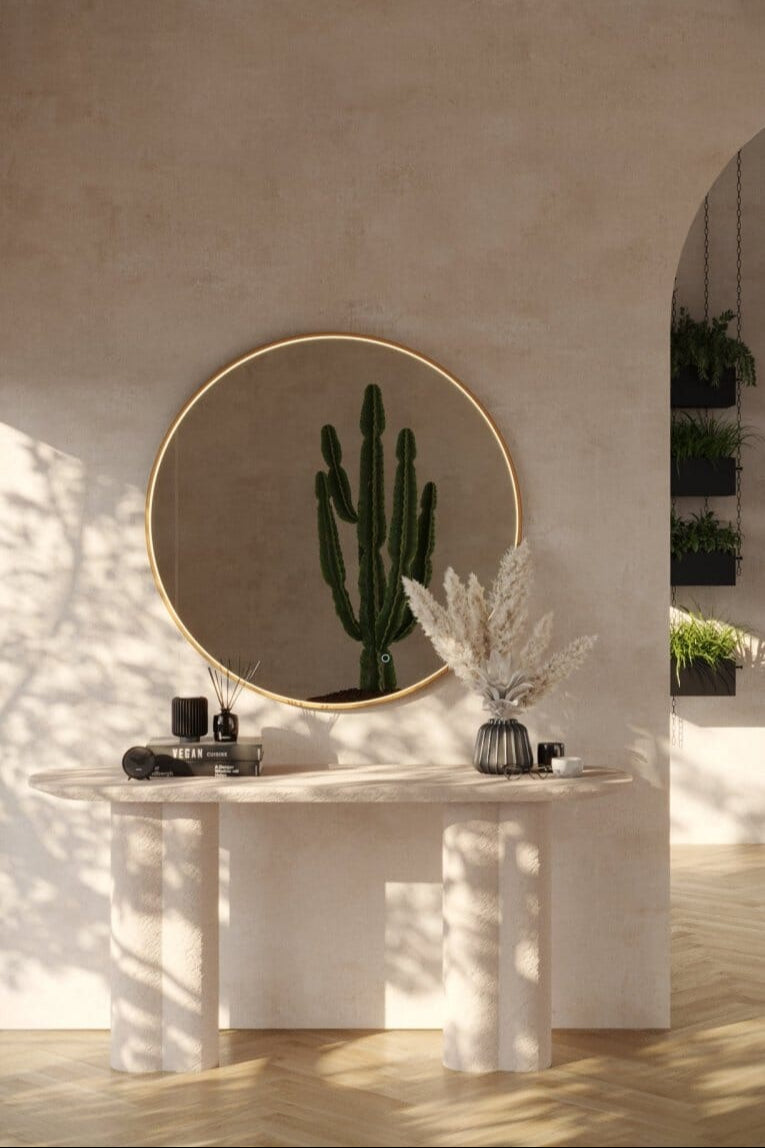 Maeve Gold Round Mirror with Inner Frame LED (3 Sizes)