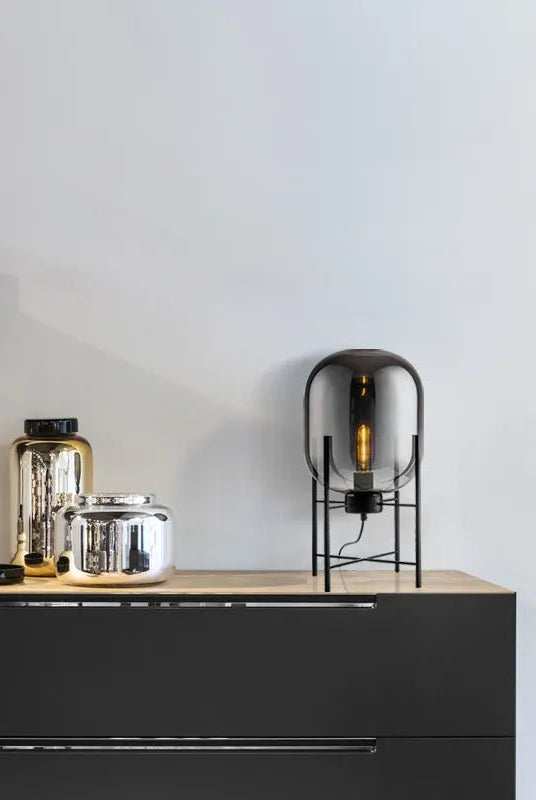 Round Glass Table Lamp with Black Legs Home Homekode