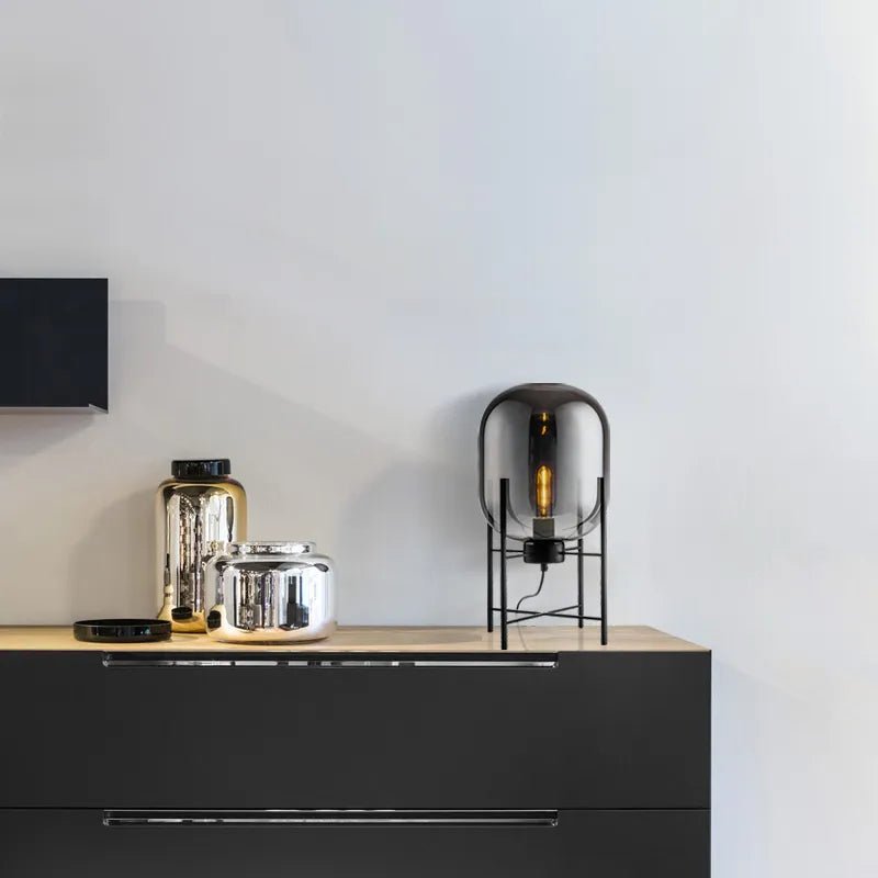 Round Glass Table Lamp with Black Legs Home Homekode