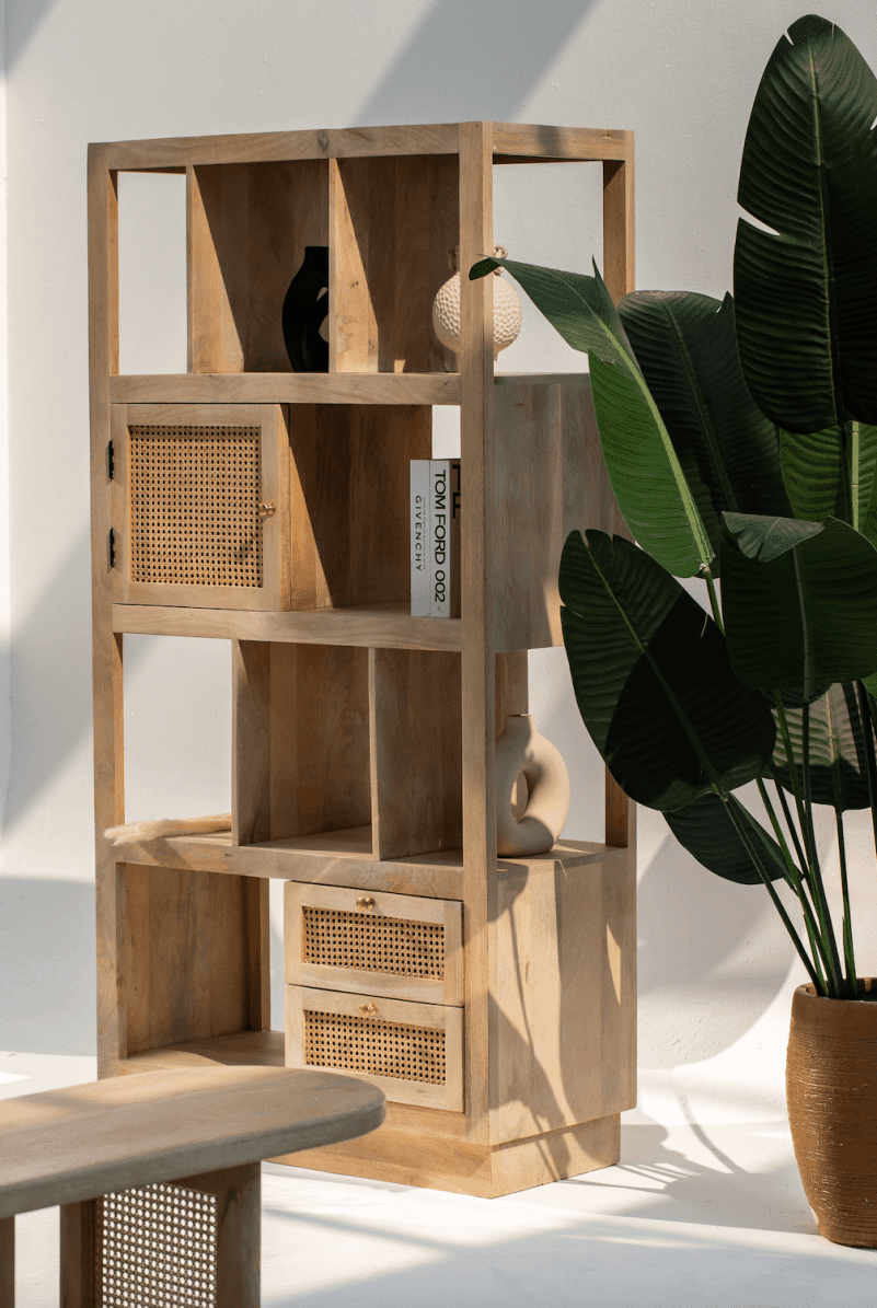 Lima Wooden Rattan Bookcase
