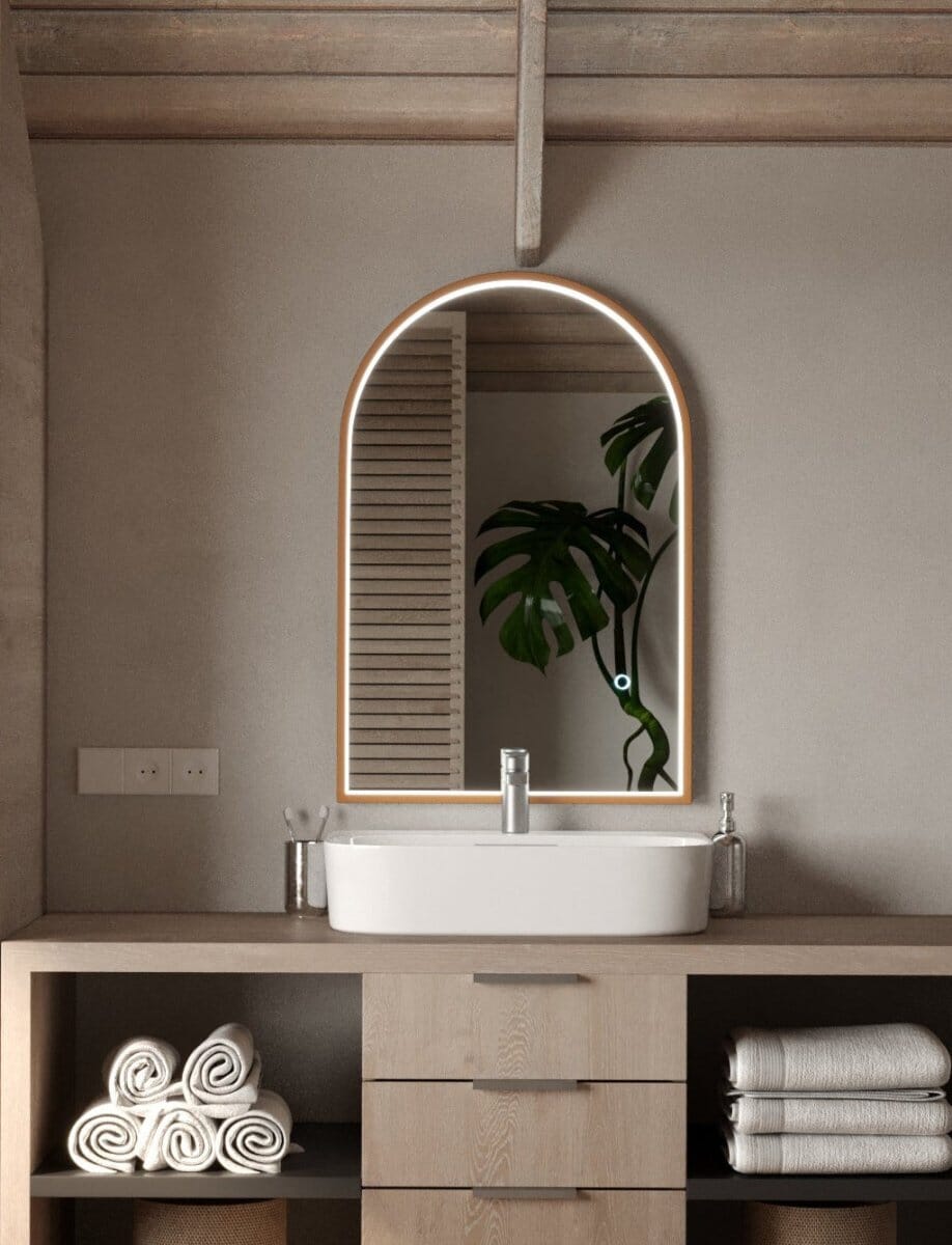 Ember Gold Arch Wall Mirror — LED Backlit, Slim Frame, 4 Sizes – Homekode