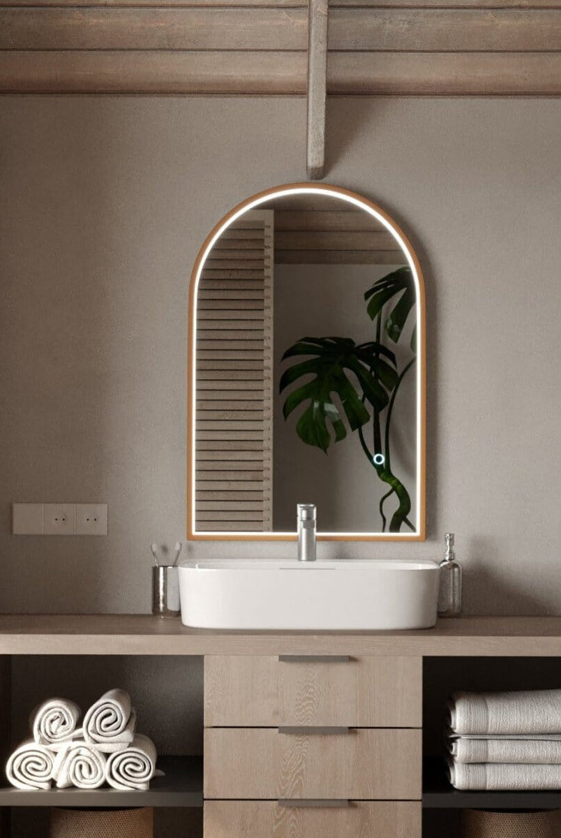 Ember Gold Arch Vanity Wall Mirror with Inner Frame LED (2 Sizes)