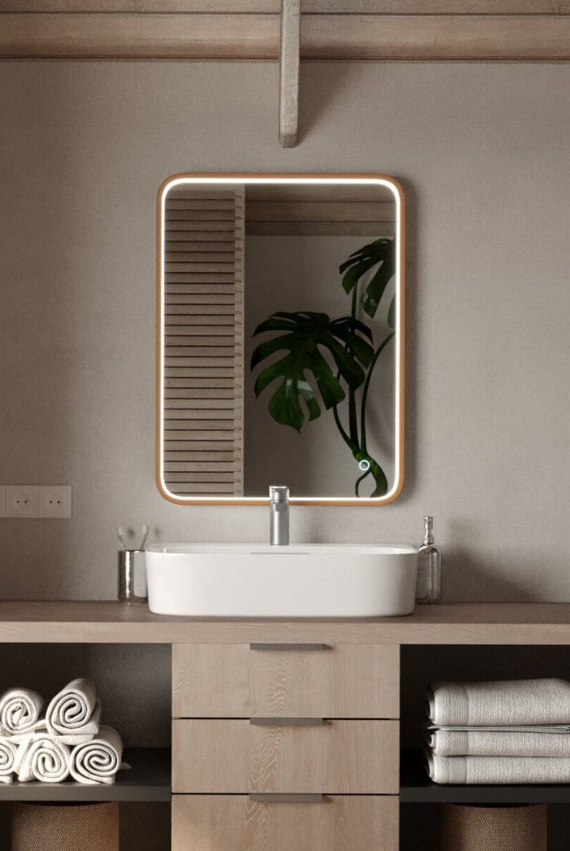 Demi Vanity Gold Rectangular Mirror with Inner Frame LED (3 Sizes)