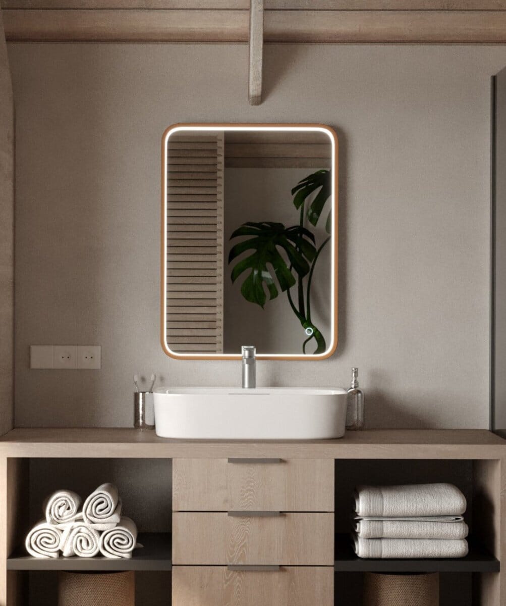 Demi Vanity Gold Rectangular Mirror with Inner Frame LED (3 Sizes)