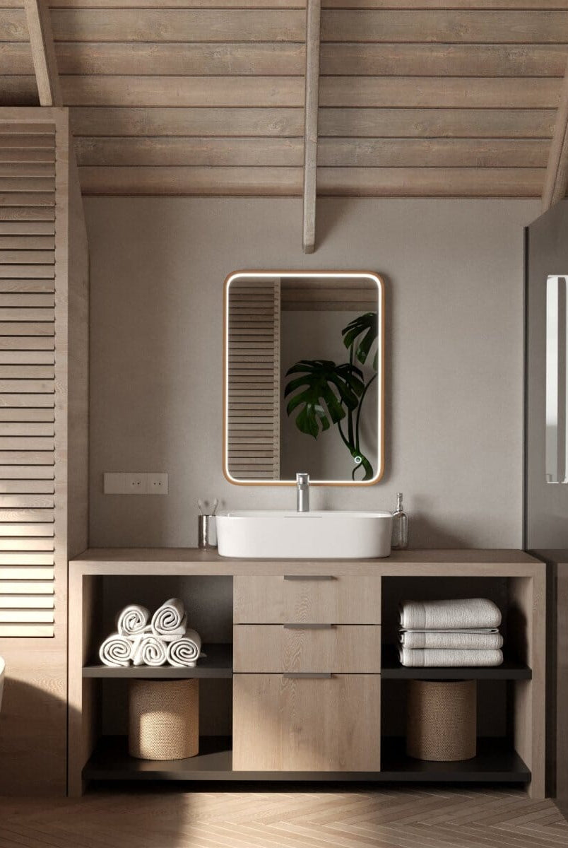 Demi Vanity Gold Rectangular Mirror with Inner Fr LED (3 Sizes) Homekode