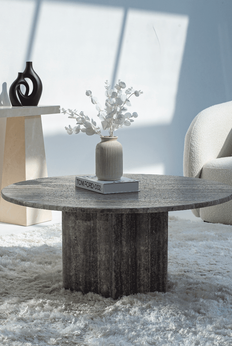 Peyton Grey Travertine Round Coffee Table (3 Sizes) Coffee Tables Homekode