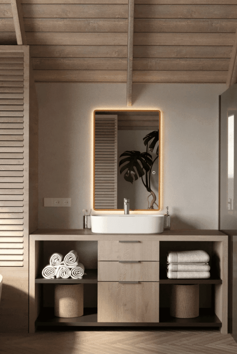Backlit Vanity Gold Fr Wall Mirror with Rounded Corners (3 Sizes) Mirrors Homekode